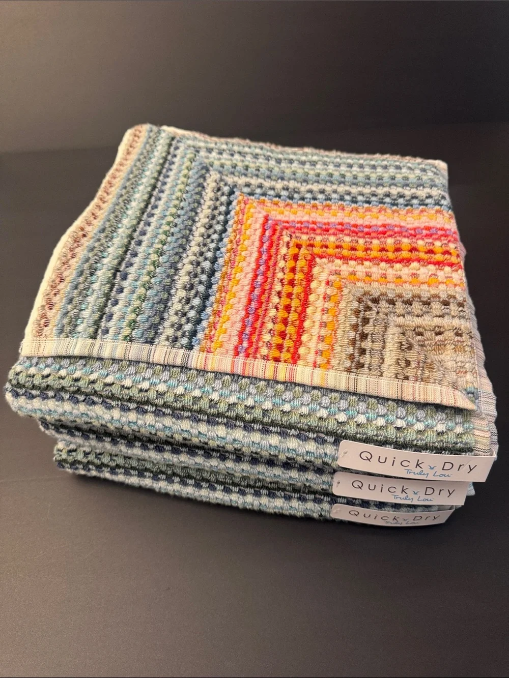 3pc TRULY LOU Quick Dry Zero Twist Cotton Bath Towel Set -Multi